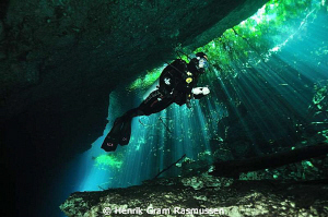 Diver at Cenote Pondarosa by Henrik Gram Rasmussen 